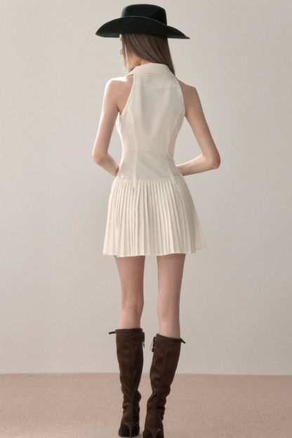 Elegant Pleated Vest Dress