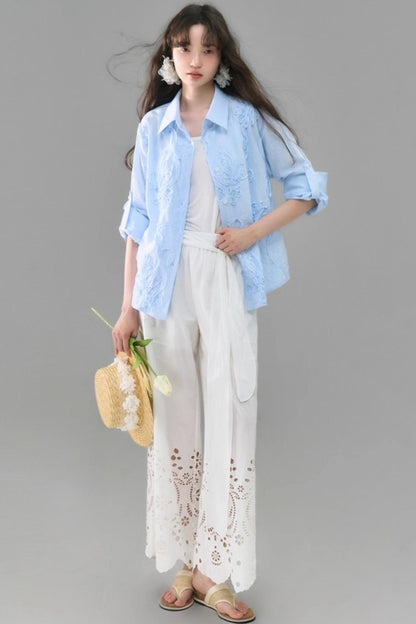 Cotton Cut-out Strappy Straight-leg Trousers