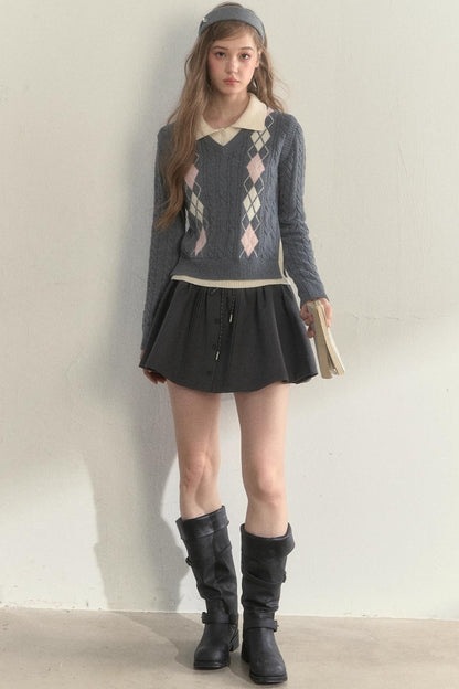 Retro Argyle Knitted Sweater