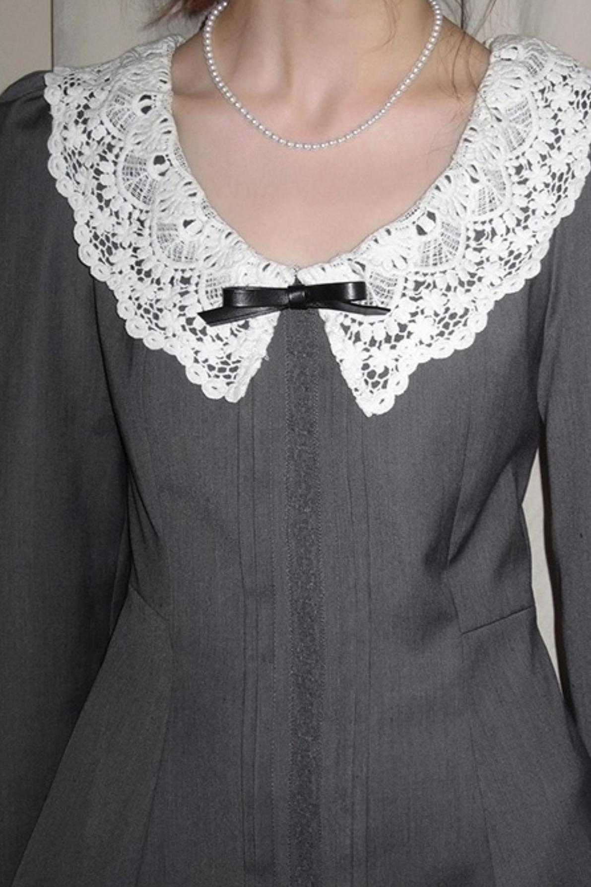 Grey Lace Bow Doll Dress