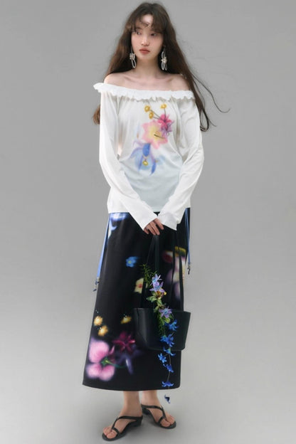 Wild Flower Satin Print Skirt