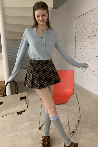 Henry Collar Design Loose Sequin T-shirt