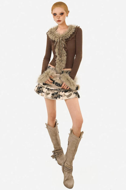 Spicy Fur Collar Knit Sweater