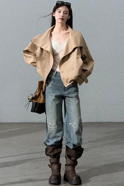 Laser-Cut Flower Vintage Wide-Leg Jeans