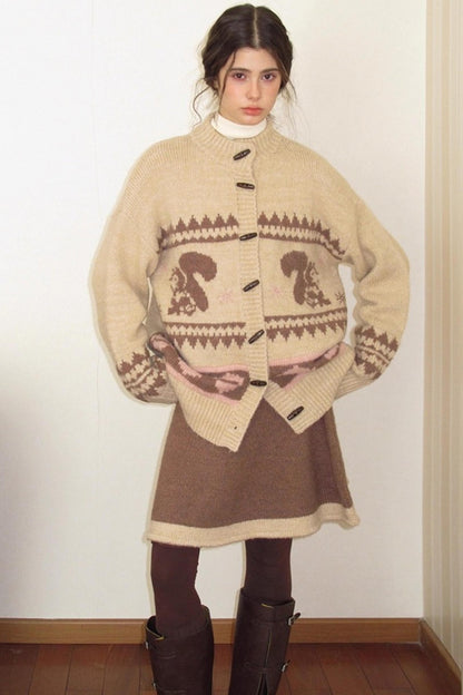 Pinecone Velvet Jacquard Sweater Skirt Set