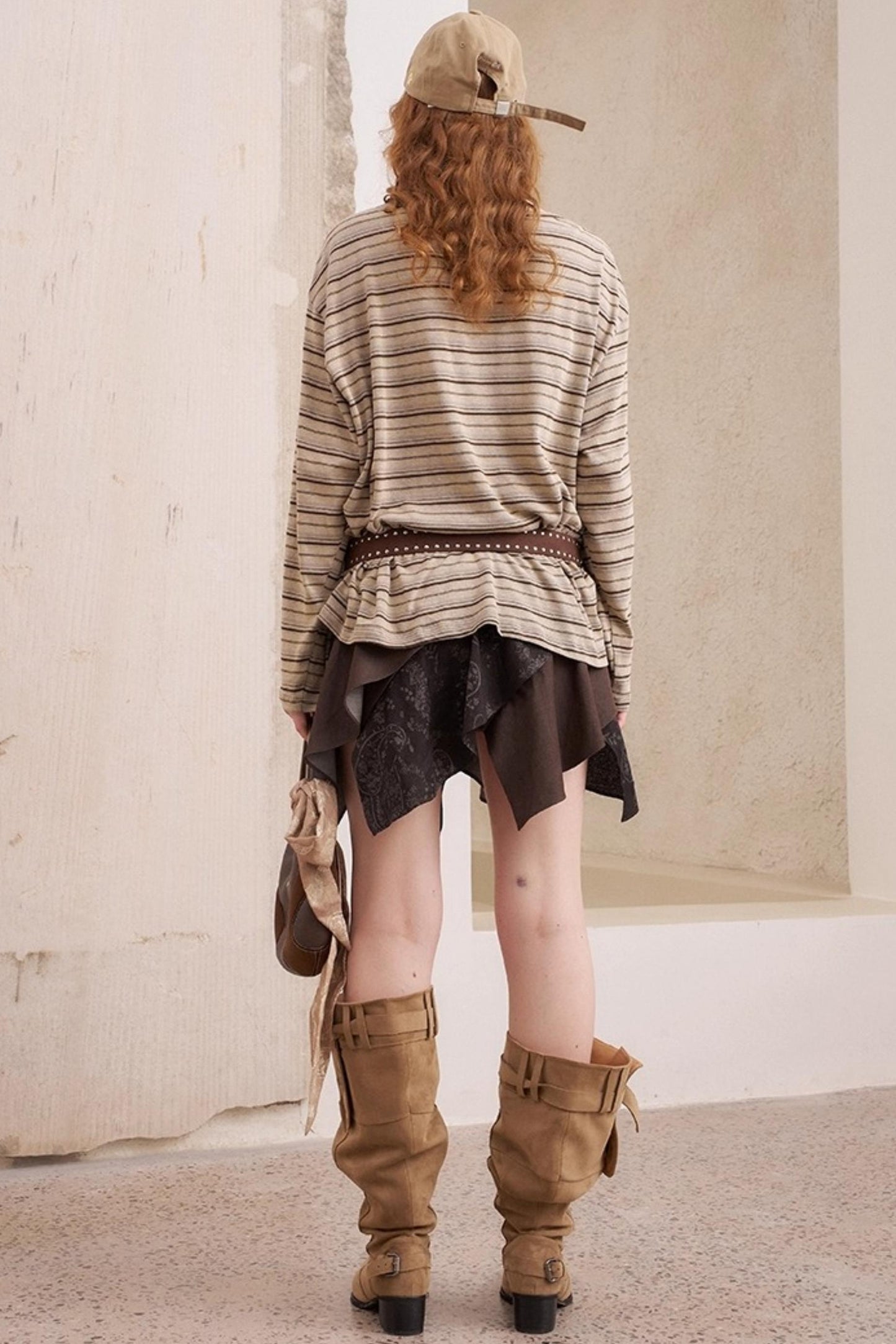 Vintage Brown Striped Loose T-Shirt