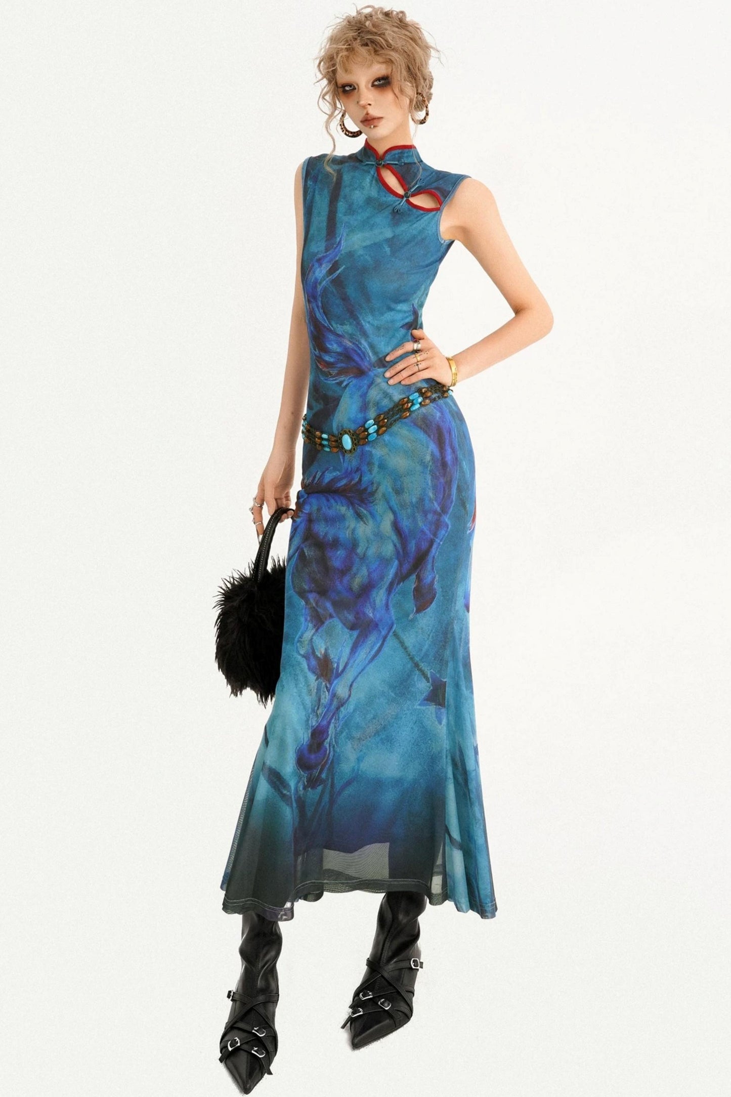 Robe queue de poisson réversible à motif peinture à l’huile