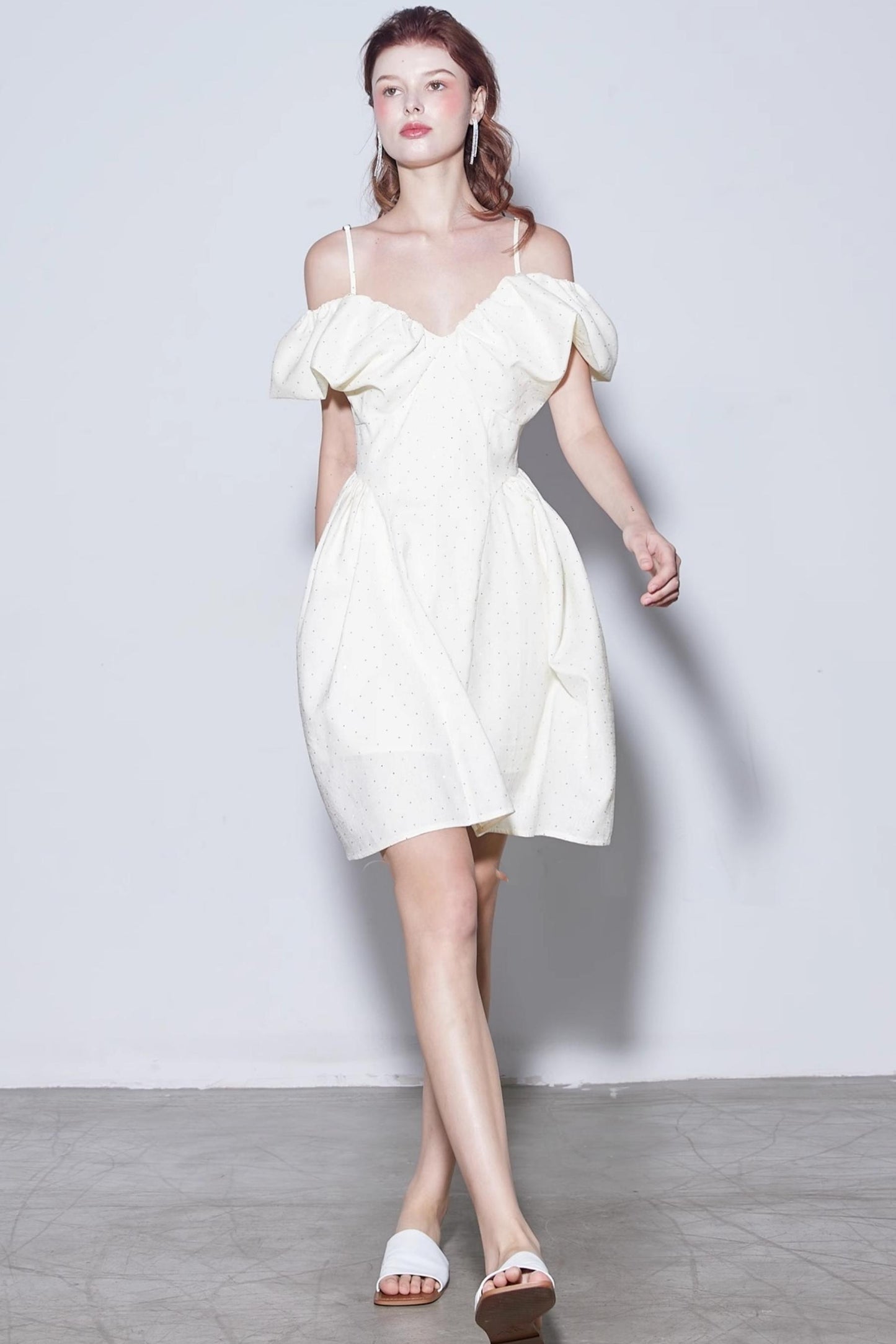 Rhinestone Puff Sleeve Dress