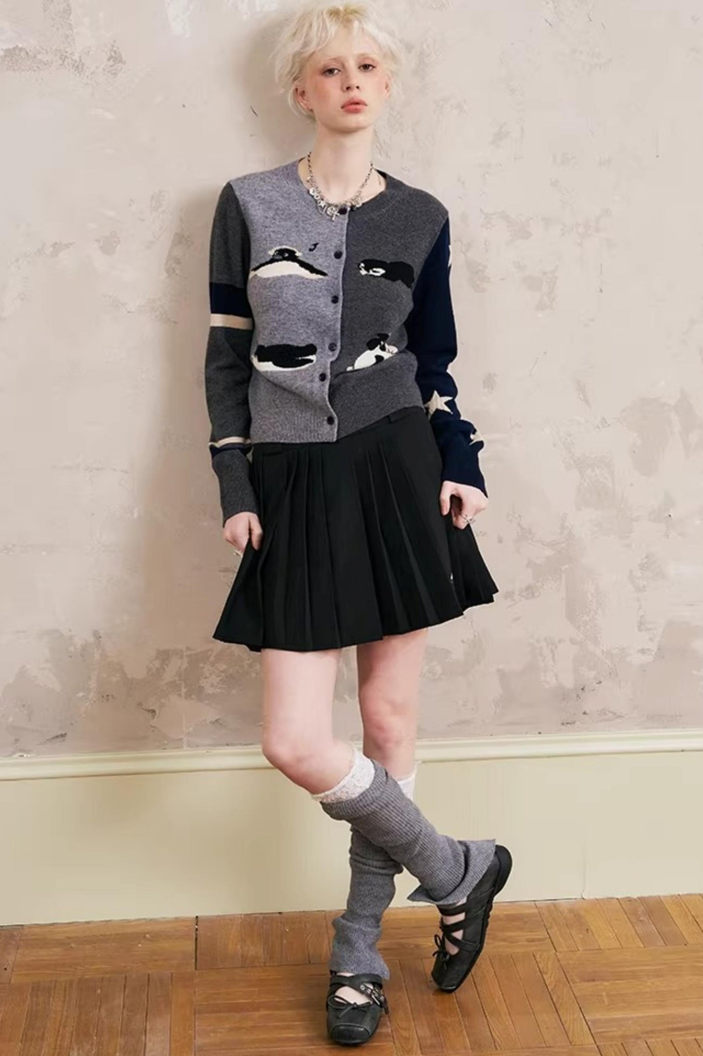 Lace-Up Collar Sweater Set-Up