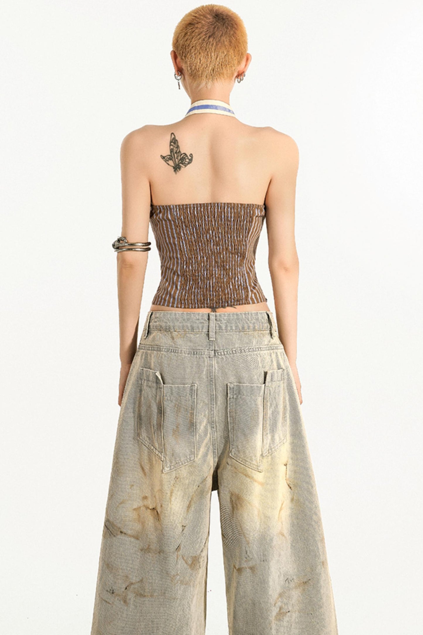 Backless Navy Striped Tank Top