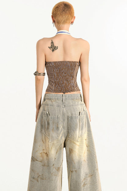 Backless Navy Striped Tank Top