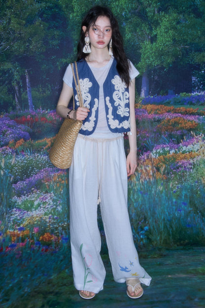 Breathe Between Flowers White Jeans