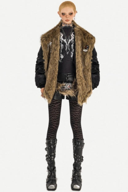 Gothic Fur Collar Cotton Parka Coat