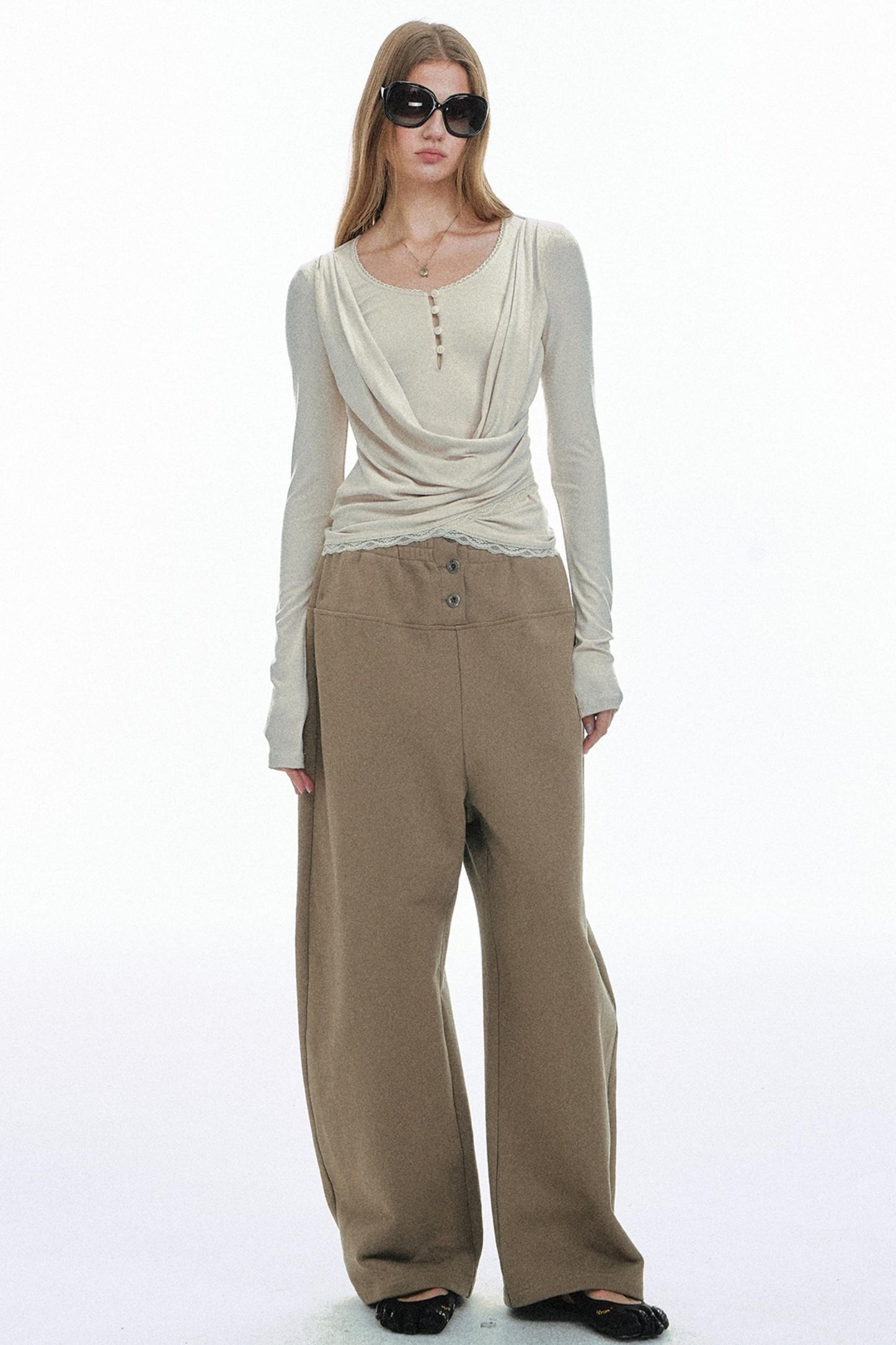 Pleated Lace Knit Top