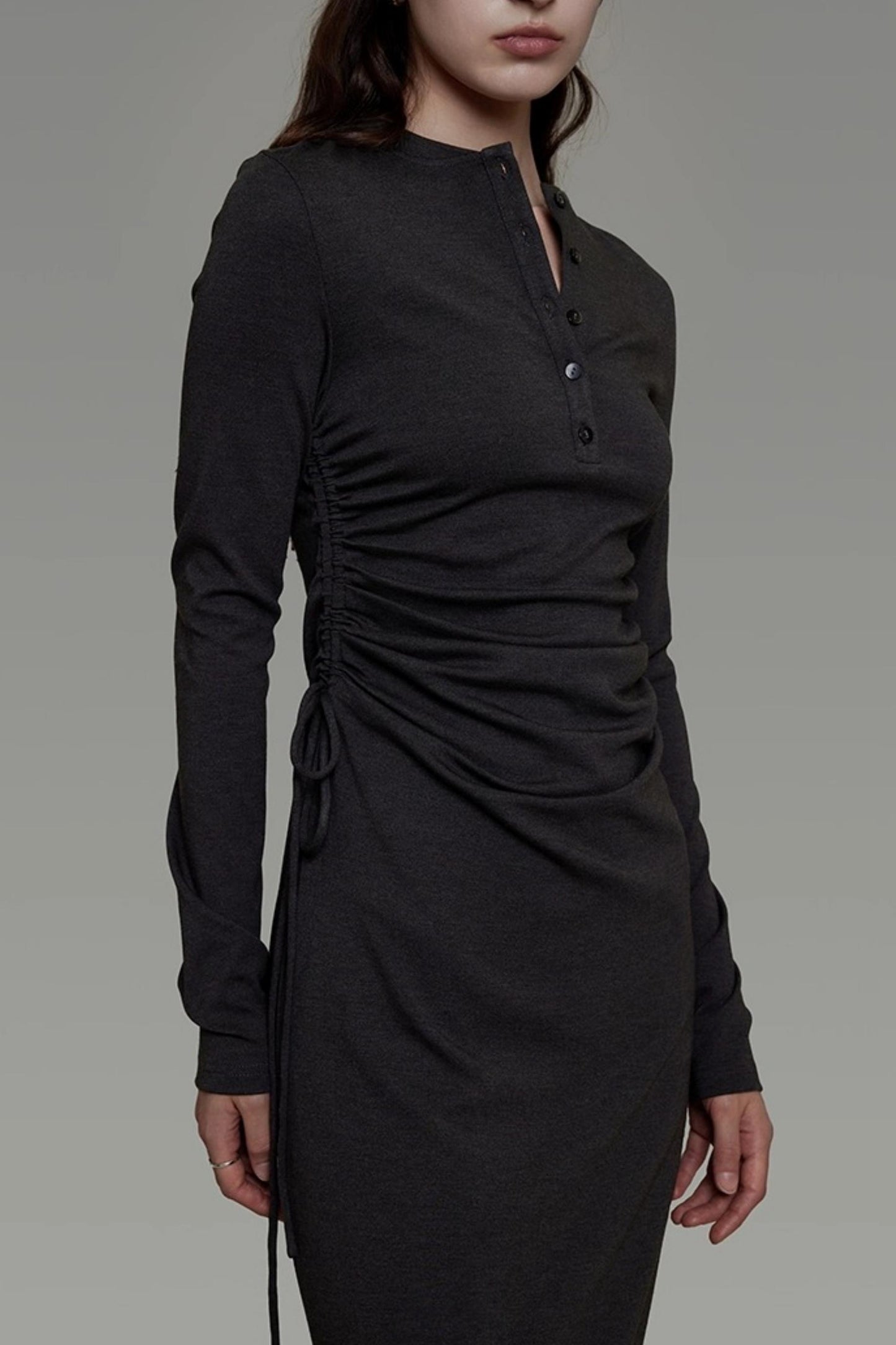 Pleated Long-Sleeve Dress