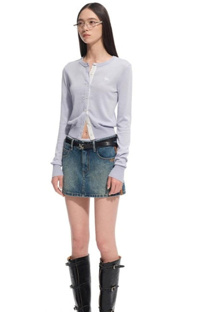 Modern Retro Twill Patchwork Hip Skirt