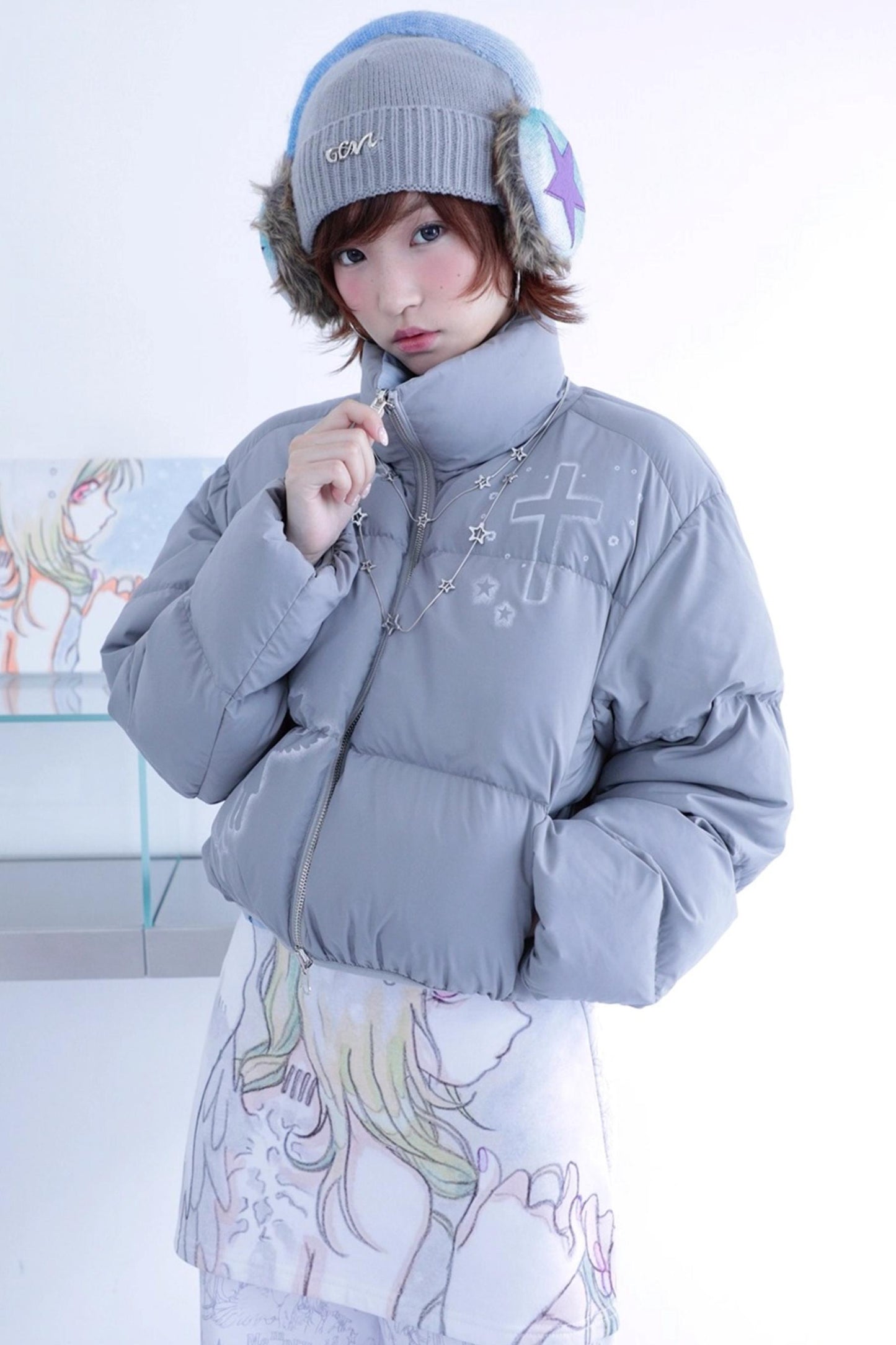 Dreamcore Blue Gray Reversible Padded Jacket