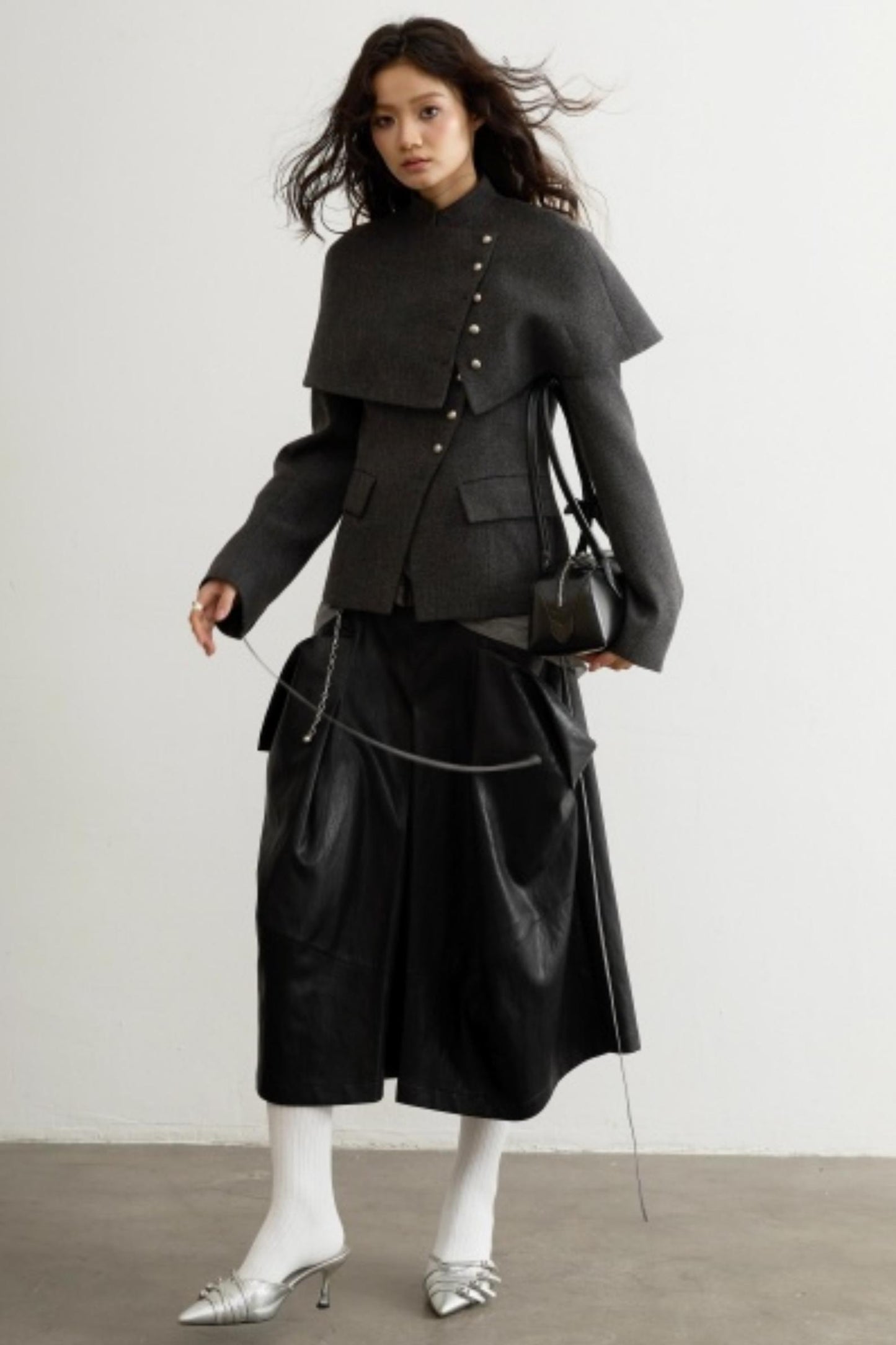 Retro Pleated Faux Leather Pants