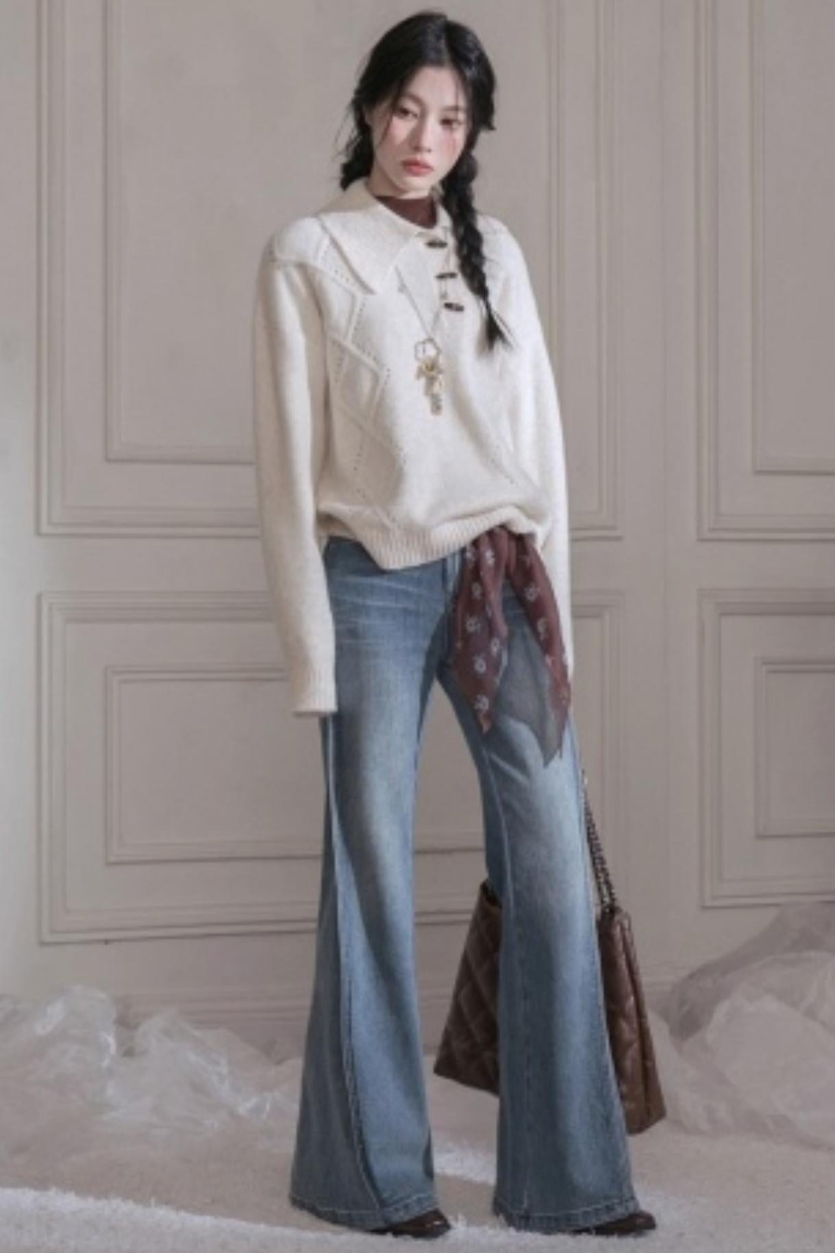 Asymmetrical Collar Knit Sweater