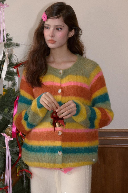 Fleece Rainbow Stripe Cardigan