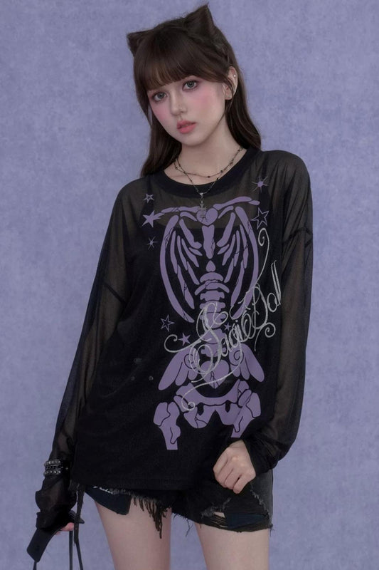 Black and Purple Skeleton Mesh Cover-Up Set-Up
