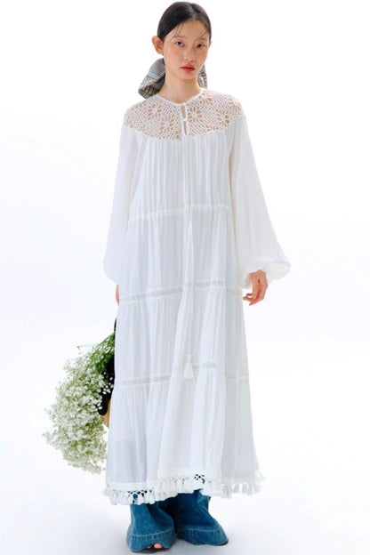 Dream Catcher Lace Panel Long-Sleeved Dress
