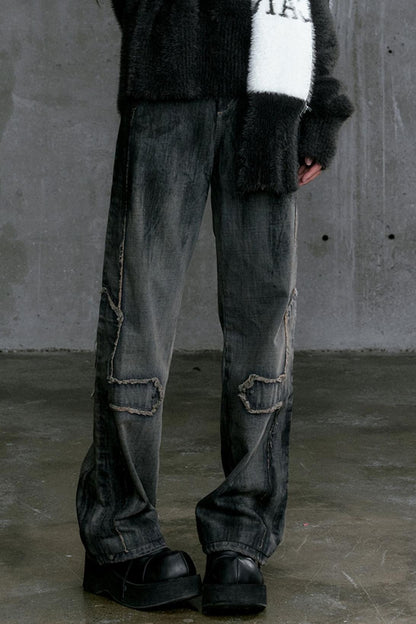 Brushed Retro Straight-Leg Punk Jeans