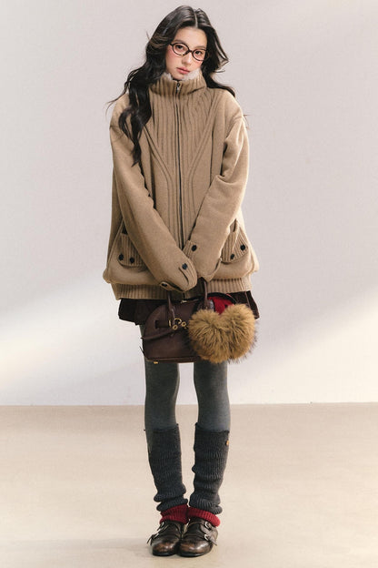 Plaid Patchwork Knit Cardigan