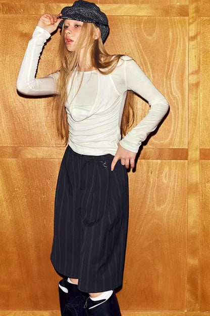 Gray Striped Six-Point Pants