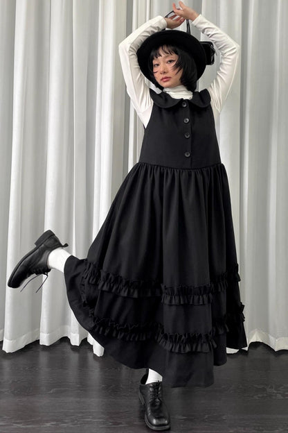 Black Woolen Layered Vest Dress