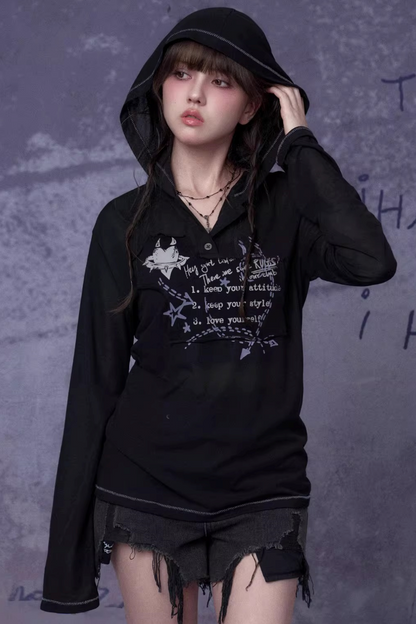 Mesh Graffiti Hooded Top Matching Set