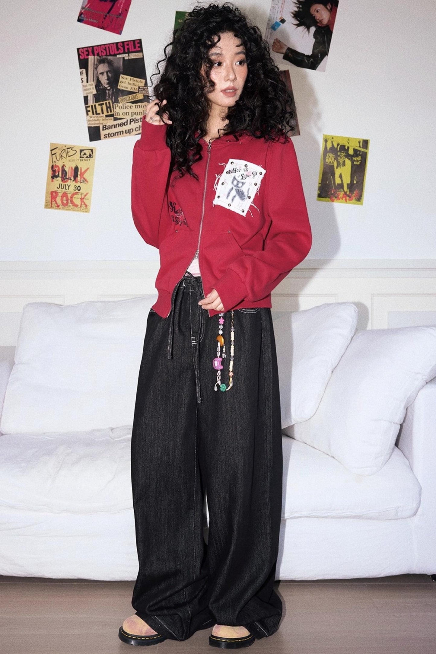 Black Washed Elastic Waist Wide-Leg Jeans