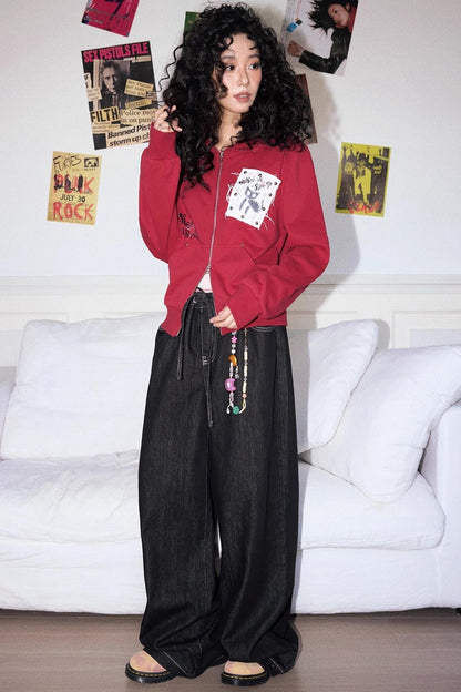 Black Washed Elastic Waist Wide-Leg Jeans