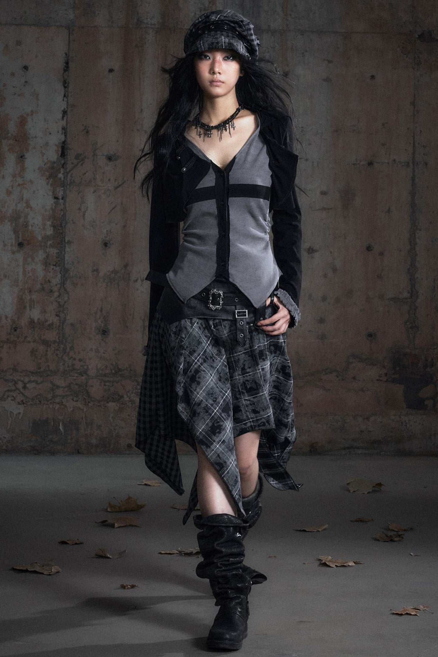 Velvet Plaid Midi Skirt