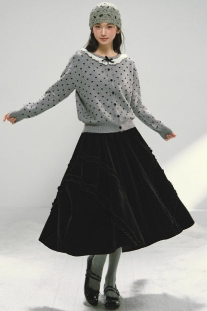 Velvet Ruffled Floral Skirt