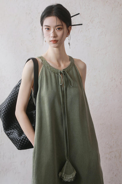Green Tassel Tank Dress
