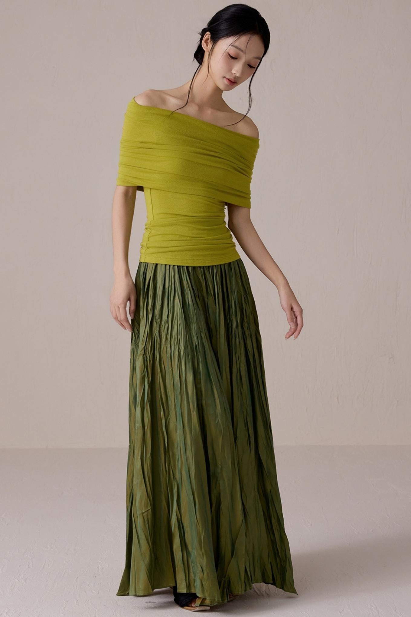 Green One-Shoulder Knit Top