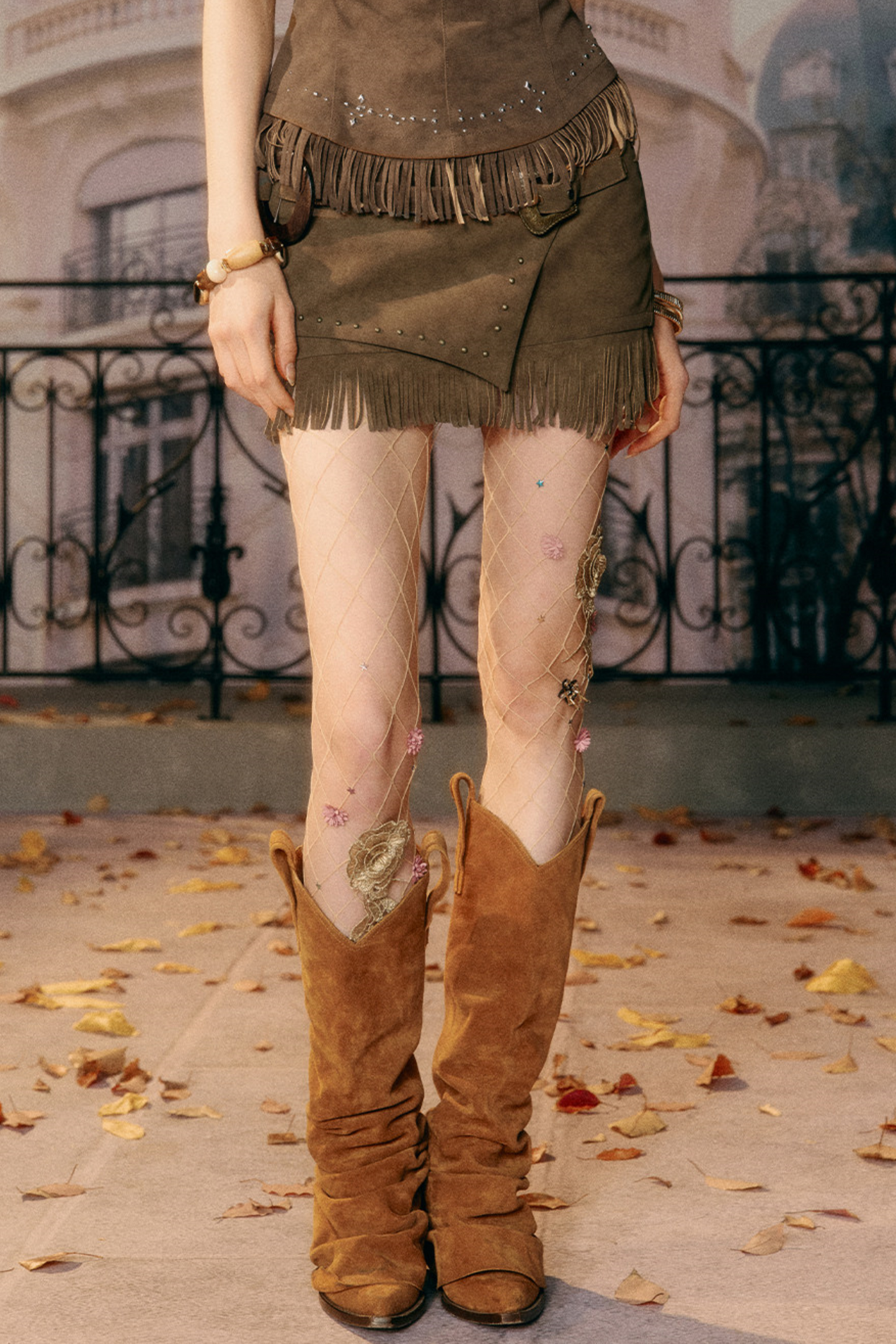 Retro Imitation Suede Tassel Skirt