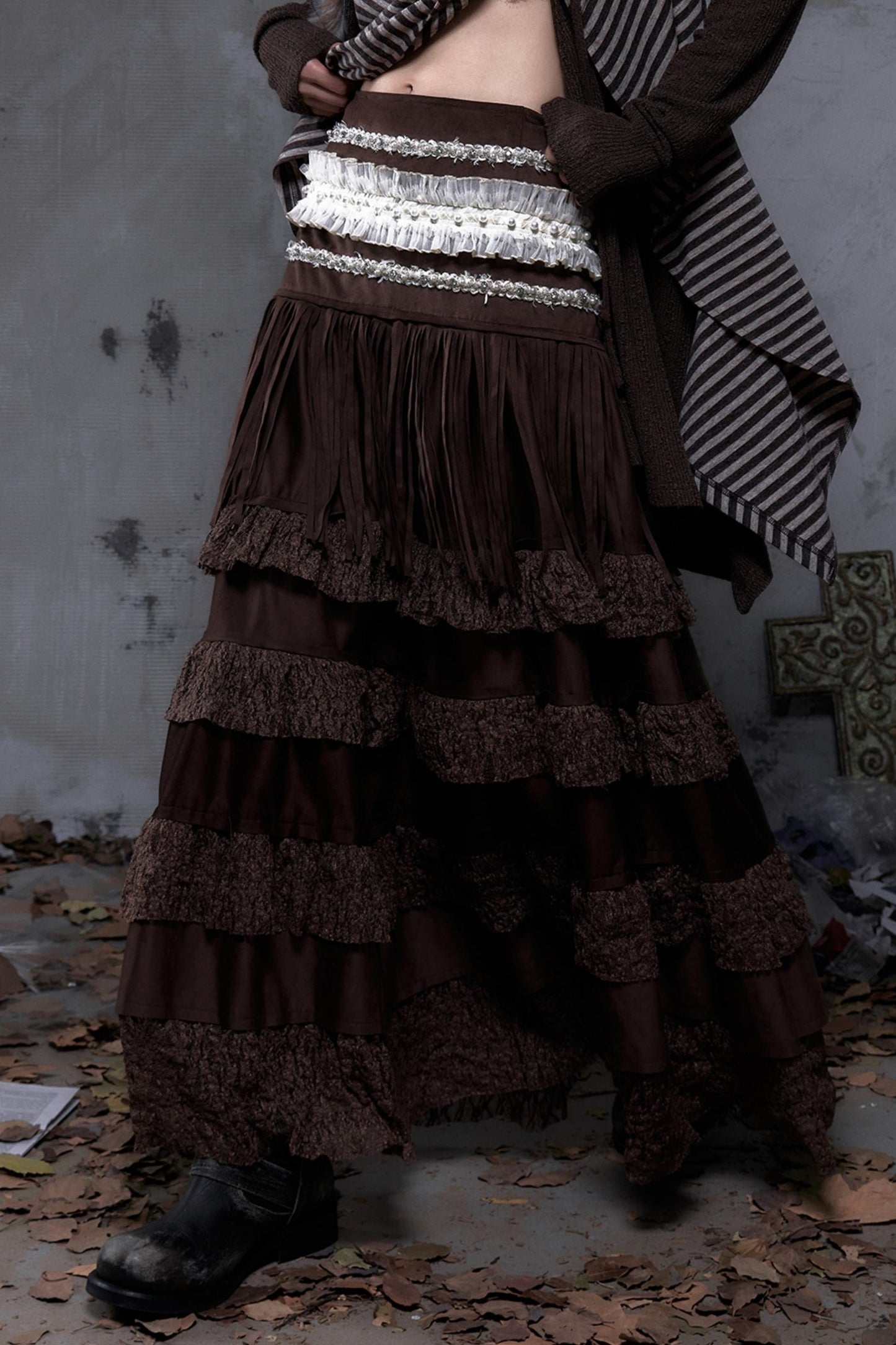 Lace Suede Tassel Skirt