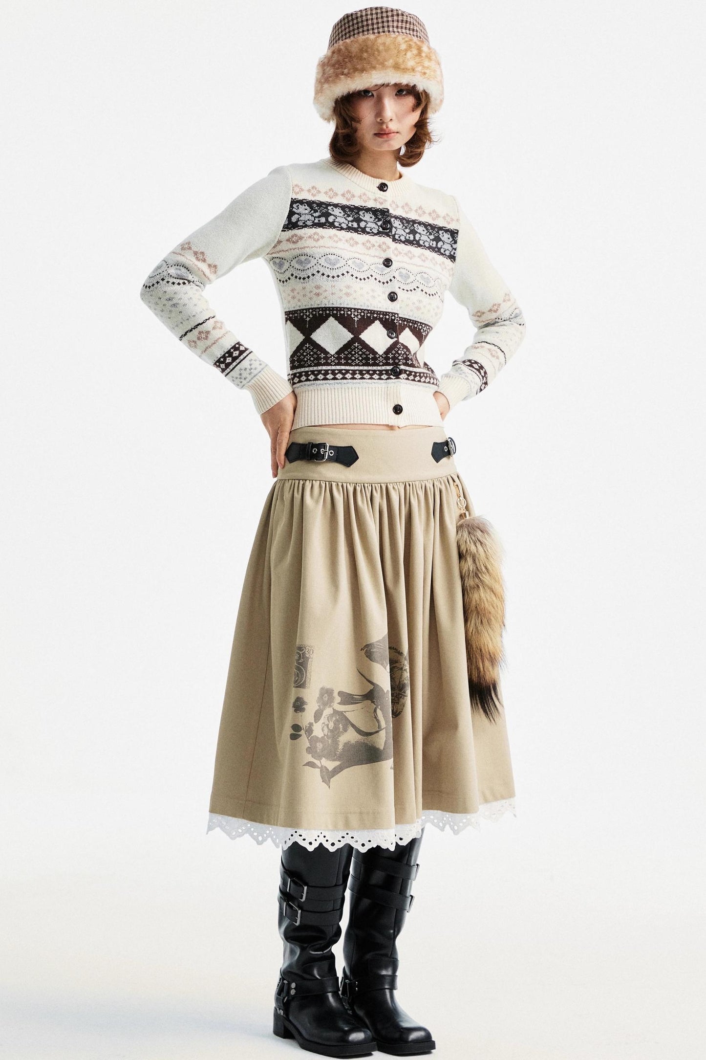 Light Gray Lace Pleated Skirt