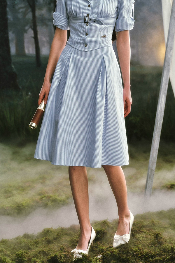 French Old Money Striped Shirt Skirt Set-Up