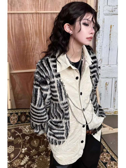 Stripe Metal Chain Loose Docking Shirt Jacket