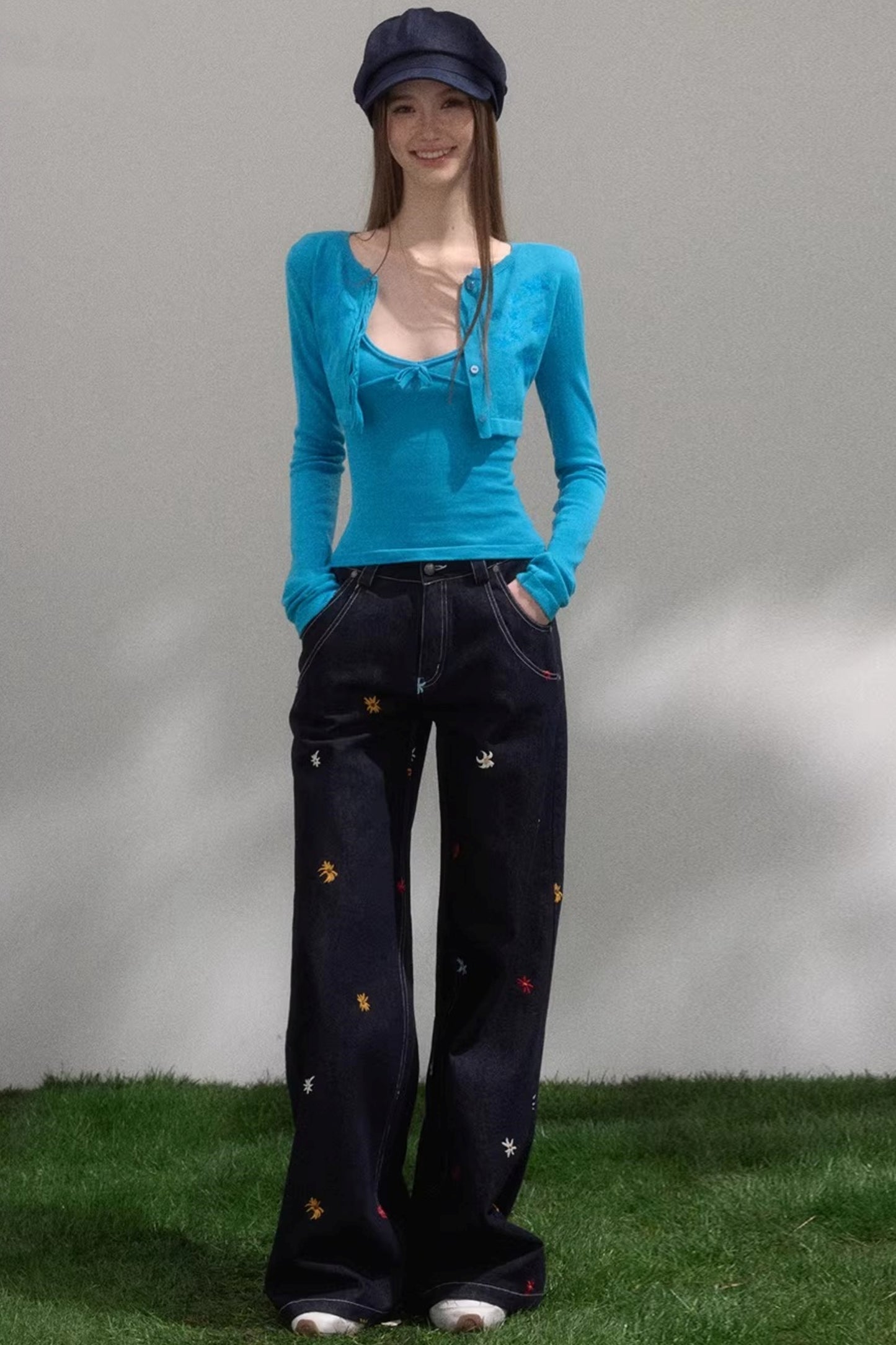 Sweet Embroidered Knitwear Set