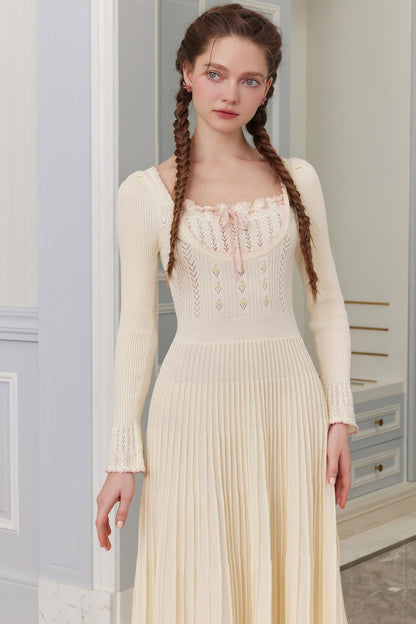 Trio French Heavy Knit Slim Long Dress