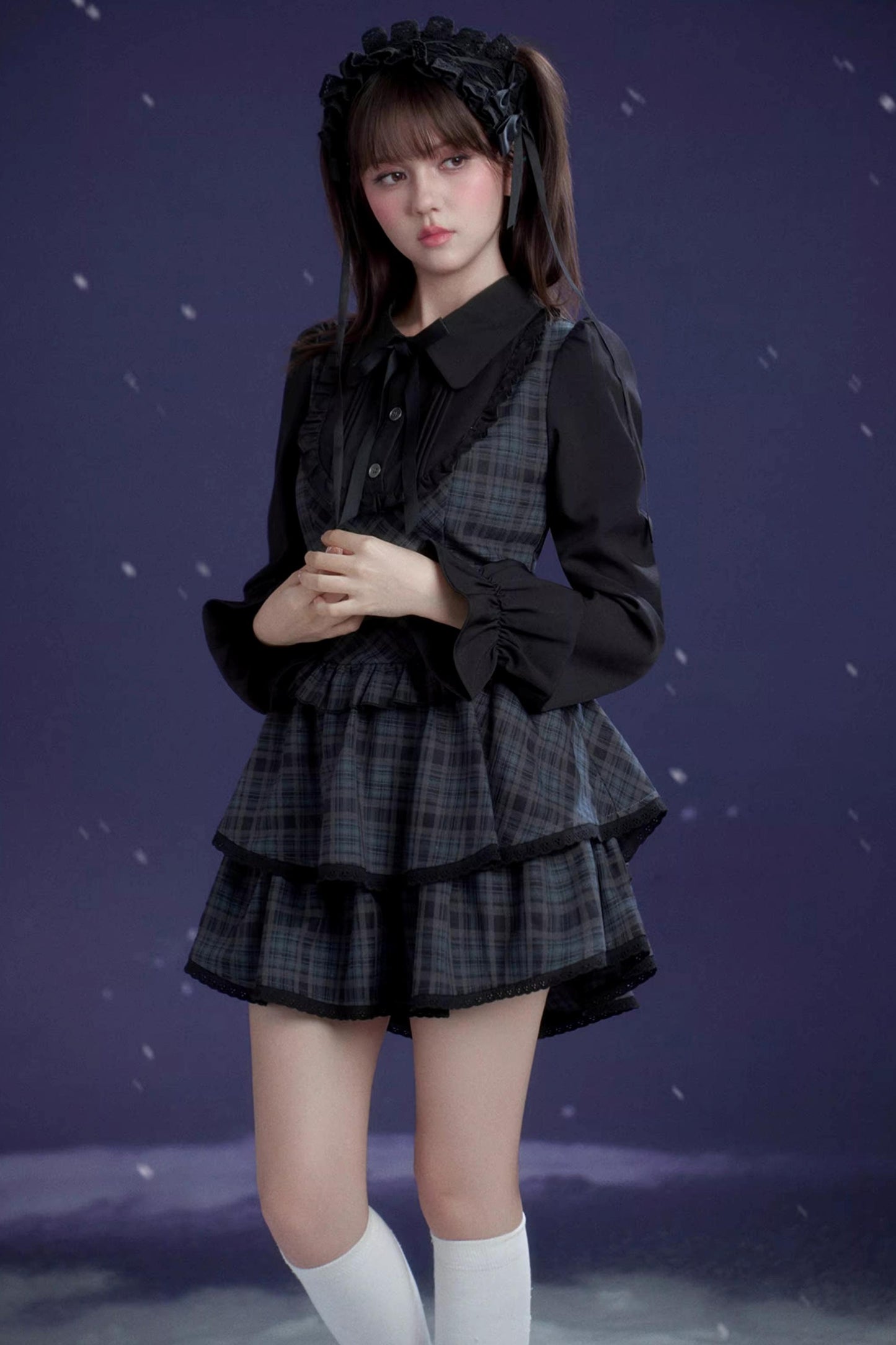 Kariertes Lolita-Winterkleid