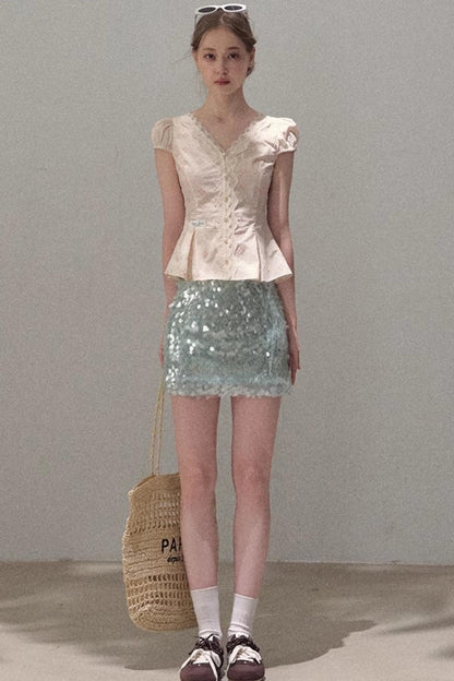 Sequin A-Line Mini Skirt
