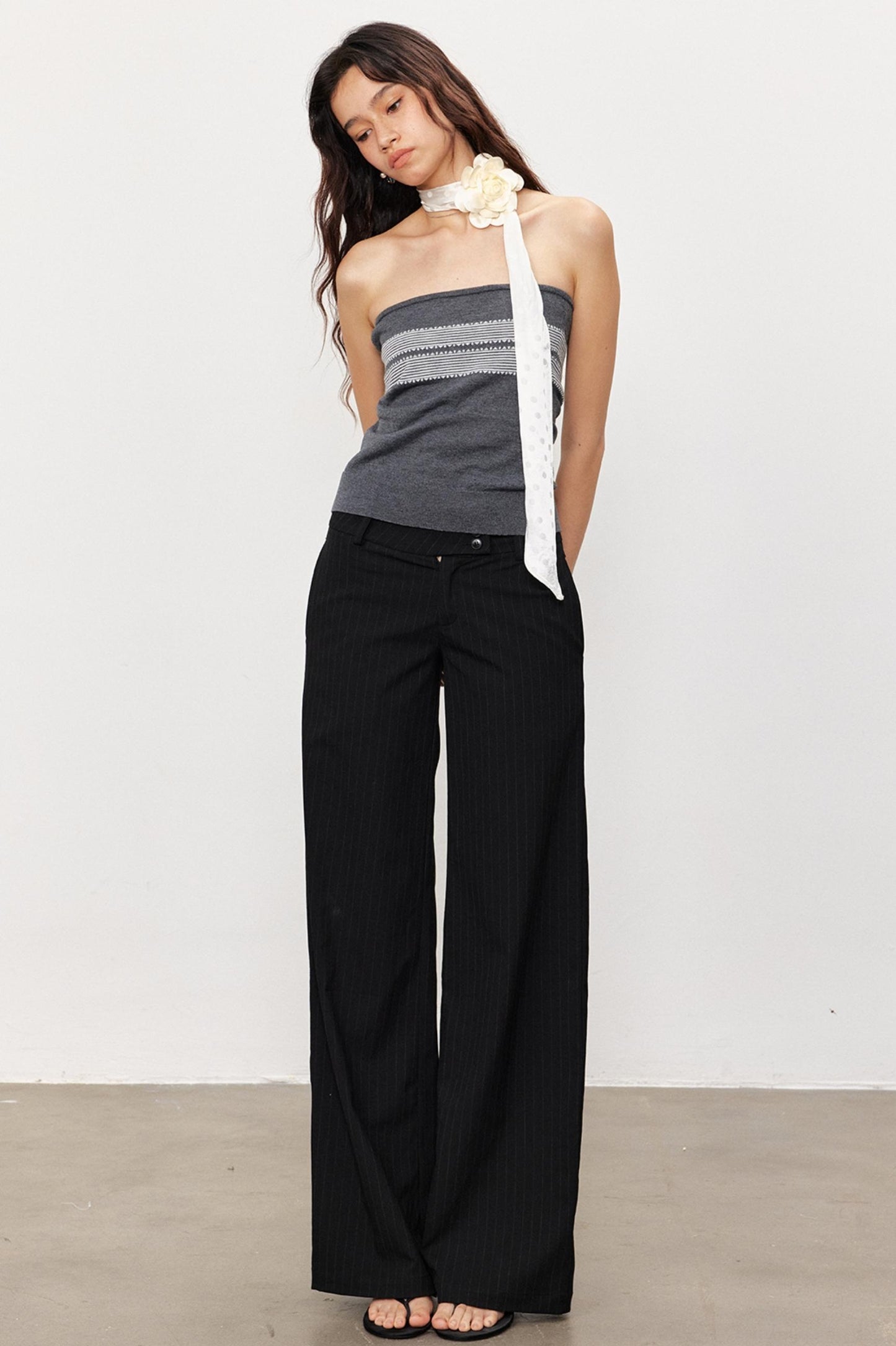 French Design Suspender Bandeau Slim Knit Top