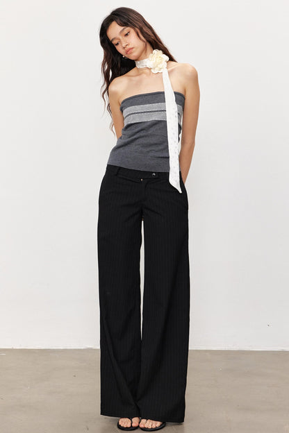 French Design Suspender Bandeau Slim Knit Top