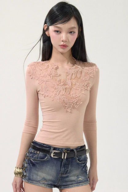 Lace Floral V-Neck Top