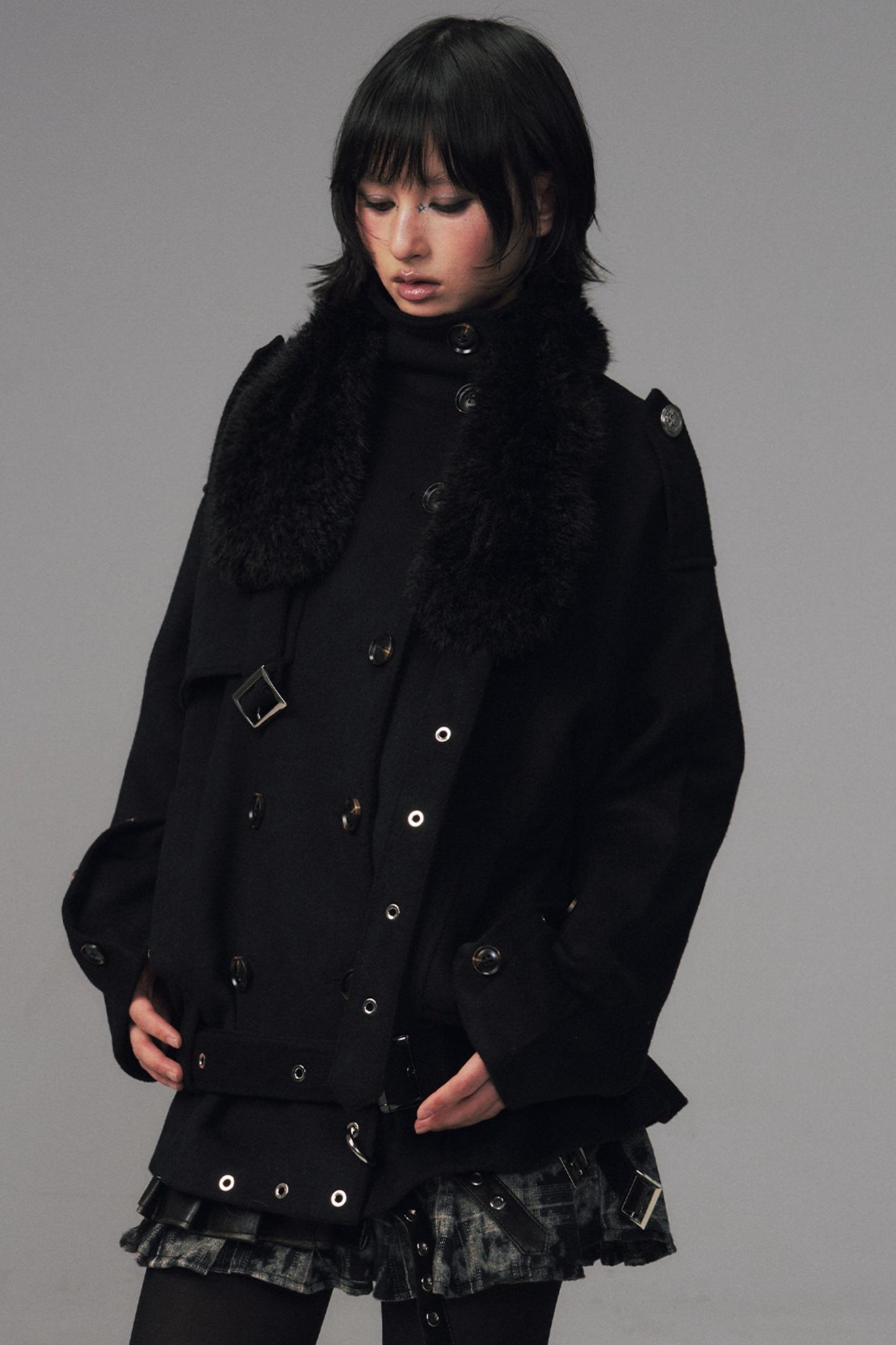 Dark Large Lapel Woolen Jacket